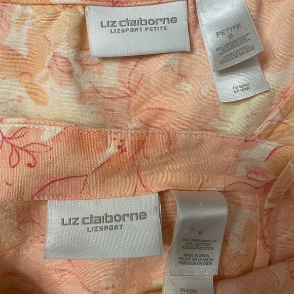 Liz Claiborne Linen Blend Wrap Skirt Suit 2 piece Peach Floral Size S/6 - Picture 14 of 16